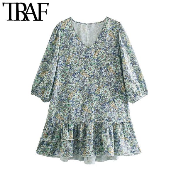 traf women chic fashion paisley print ruffled mini dress vintage v neck three quarter sleeve female dresses vestidos 210415, Black;gray
traf women chic fashion paisley print ruffled mini dress vintage v neck three quarter sleeve female dresses vestidos 210415, Black;gray