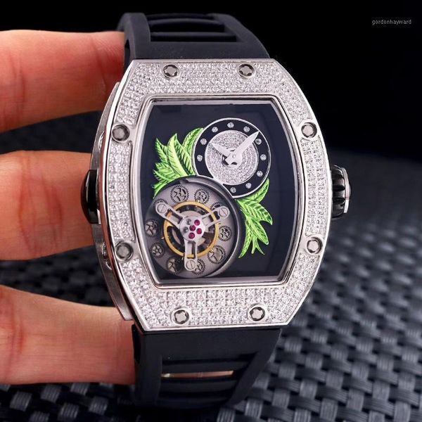 wristwatches men automatic mechanical skeleton silver white iced diamond fleur rubber stainless steel watch tourbillion, Slivery;brown
wristwatches men automatic mechanical skeleton silver white iced diamond fleur rubber stainless steel watch tourbillion, Slivery;brown