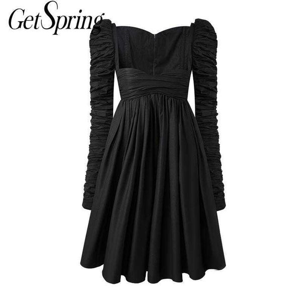 getspring women dress puff sleeve square collar black dresses long vintage spring/autumn fashion 210601, Black;gray
getspring women dress puff sleeve square collar black dresses long vintage spring/autumn fashion 210601, Black;gray