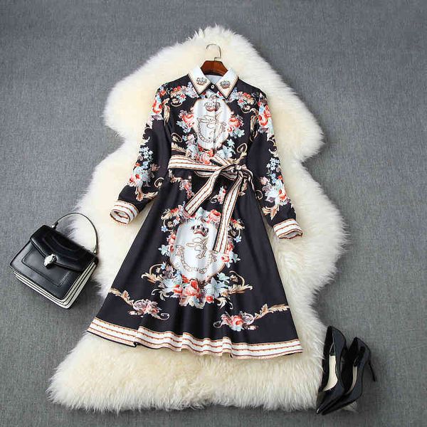 european and american women's clothing autumn style long-sleeved crown with beaded lapel retro floral print dresses di5x, Black;gray
european and american women's clothing autumn style long-sleeved crown with beaded lapel retro floral print dresses di5x, Black;gray
