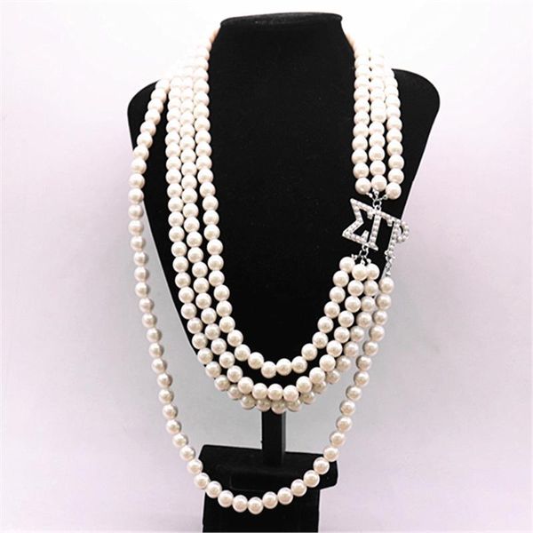 pendant necklaces quality handmade four layer imitation pearl greek letter sorority sigma gamma rho, Silver
pendant necklaces quality handmade four layer imitation pearl greek letter sorority sigma gamma rho, Silver