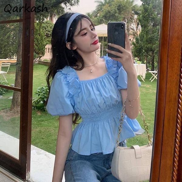 women's blouses & shirts women square collar solid preppy style blusas femininas puff sleeve elastic waist fashion lovely girls blue t, White
women's blouses & shirts women square collar solid preppy style blusas femininas puff sleeve elastic waist fashion lovely girls blue t, White