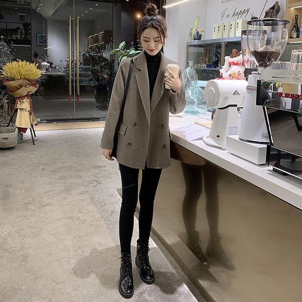 autumn and winter korean woolen coat women's mid-length lapel double breasted brown blazer jacket black y060 wool & blends
autumn and winter korean woolen coat women's mid-length lapel double breasted brown blazer jacket black y060 wool & blends