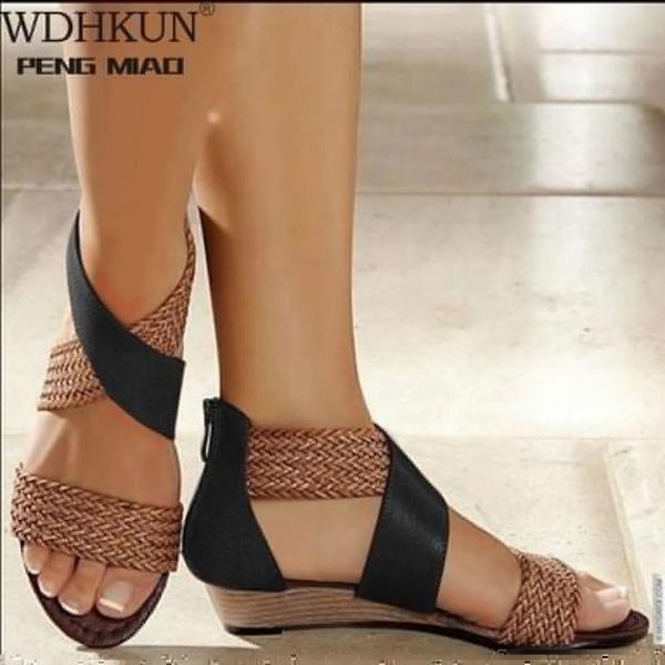fashion fish mouth leather canvas women weave wedge heel shoes zipper sandals casual beach roman, Black
fashion fish mouth leather canvas women weave wedge heel shoes zipper sandals casual beach roman, Black