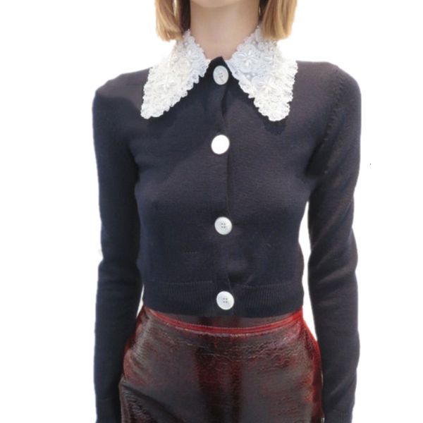 t shirt brand designer cropped sweater runway cute lace beaded collar navy blue femme knit cardigan crop knitwear, White
t shirt brand designer cropped sweater runway cute lace beaded collar navy blue femme knit cardigan crop knitwear, White