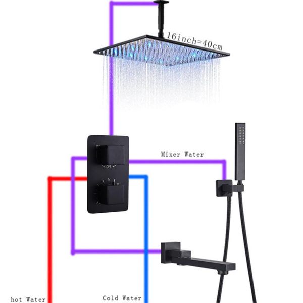 black ledbrass bathroom thermostatic shower set mixing 2/3 way valve 16inch stainless steel wall type mounted head sets
black ledbrass bathroom thermostatic shower set mixing 2/3 way valve 16inch stainless steel wall type mounted head sets