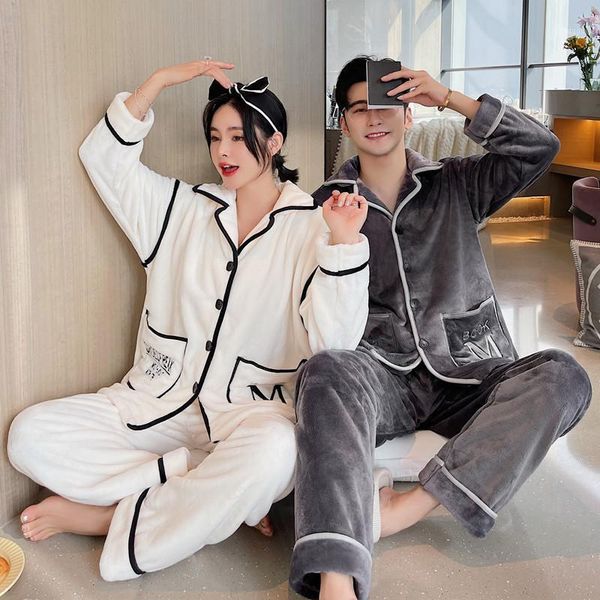 men's sleepwear winter couple pajamas set thick flannel warm nightwear home clothes loose casual 2 pcs shirt&pant men loungewear, Black;brown
men's sleepwear winter couple pajamas set thick flannel warm nightwear home clothes loose casual 2 pcs shirt&pant men loungewear, Black;brown