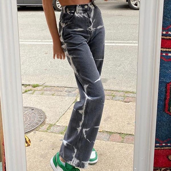 fashion women's high waist loose pocket zipper straight tie-dye printed boyfriend denim pants trousers jeans vaqueros mujer#35, Blue 
fashion women's high waist loose pocket zipper straight tie-dye printed boyfriend denim pants trousers jeans vaqueros mujer#35, Blue