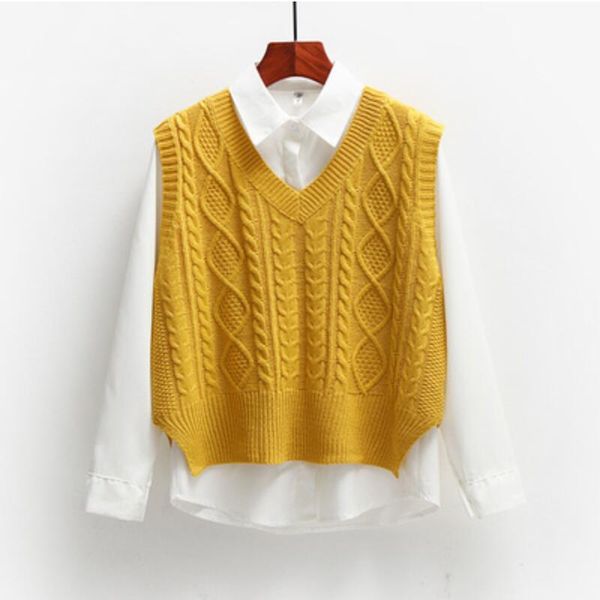 women's vests 2021 autumn women short loose knitted sweater sleeveless solid vest ladies v-neck pullover female waistcoat outerwear, Black;white
women's vests 2021 autumn women short loose knitted sweater sleeveless solid vest ladies v-neck pullover female waistcoat outerwear, Black;white