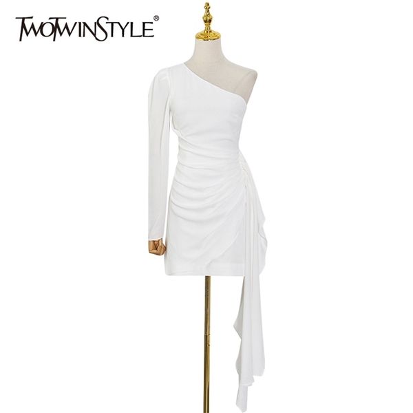 white dress for women diagonal collar long sleeve one off shoulder high waist mini dresses female fashion 210520, Black;gray
white dress for women diagonal collar long sleeve one off shoulder high waist mini dresses female fashion 210520, Black;gray