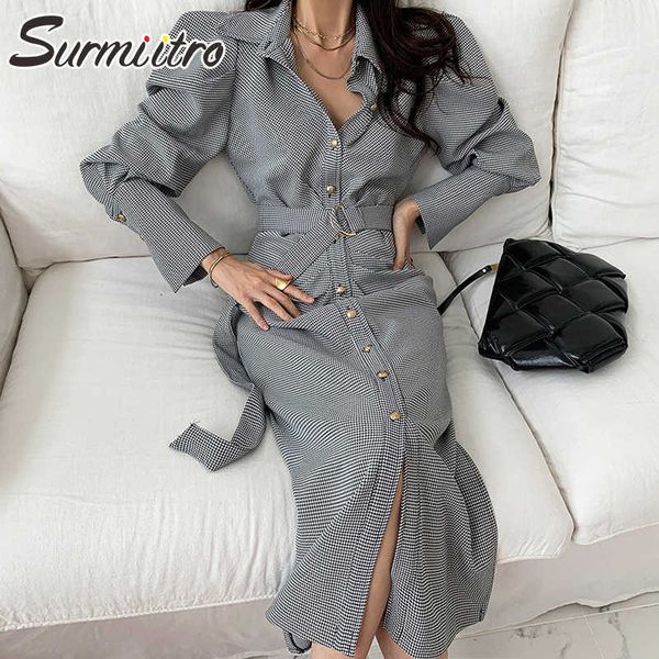 surmiitro korean style chic plaid long dress women elegant single breasted long puff sleeve office lady midi dress female 210712, Black;gray
surmiitro korean style chic plaid long dress women elegant single breasted long puff sleeve office lady midi dress female 210712, Black;gray