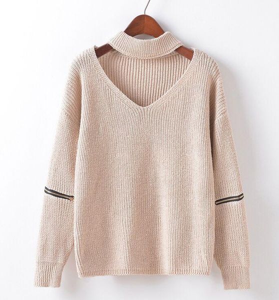 european and american wind of fund autumn winters is pure color knit collar hollow out hanging neck zipper sweater female women's sweat, White;black
european and american wind of fund autumn winters is pure color knit collar hollow out hanging neck zipper sweater female women's sweat, White;black