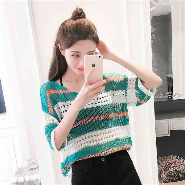 women thin summer pullover sweater crochet o neck short sleeve striped hollow out pull jumpers female fashion pullovers, White;black
women thin summer pullover sweater crochet o neck short sleeve striped hollow out pull jumpers female fashion pullovers, White;black