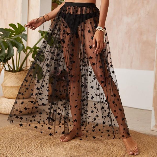 women's swimwear swimsuit 2021 see through wrap skirts summer starry embroidery coverup sun protection bathing suit cover ups for women, White;black
women's swimwear swimsuit 2021 see through wrap skirts summer starry embroidery coverup sun protection bathing suit cover ups for women, White;black