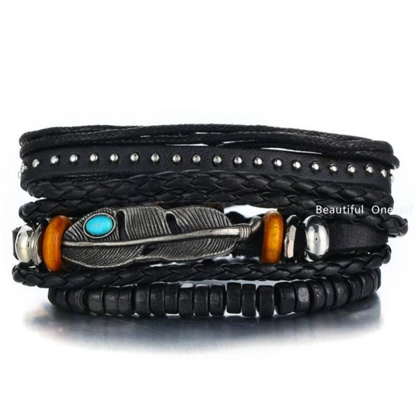 charm bracelets 2021 rock punk style retro leaf feather multi-layer leather bracelet men's fashion woven handmade star rope winding, Golden;silver
charm bracelets 2021 rock punk style retro leaf feather multi-layer leather bracelet men's fashion woven handmade star rope winding, Golden;silver