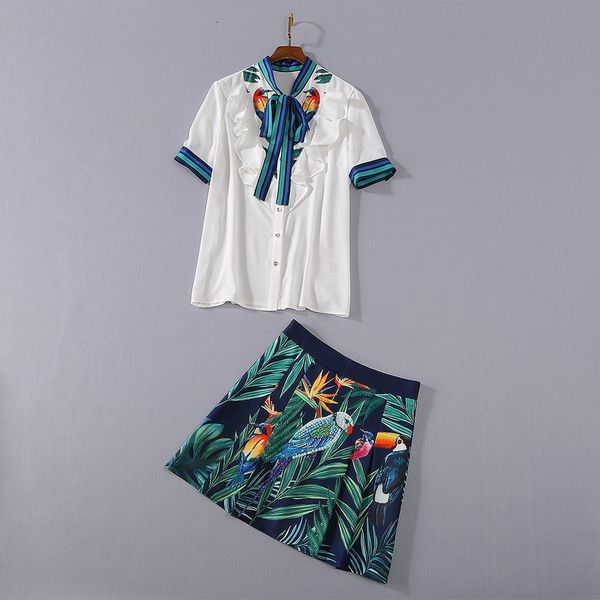 two piece dress european and american women's clothing summer style short sleeve flounce bow tie shirt parrot print skirt fashion suit, White
two piece dress european and american women's clothing summer style short sleeve flounce bow tie shirt parrot print skirt fashion suit, White