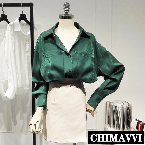 women's blouses & shirts double-pocket long-sleeved satin shirt 2021 spring korean loose-fitting ladies casual, White
women's blouses & shirts double-pocket long-sleeved satin shirt 2021 spring korean loose-fitting ladies casual, White
