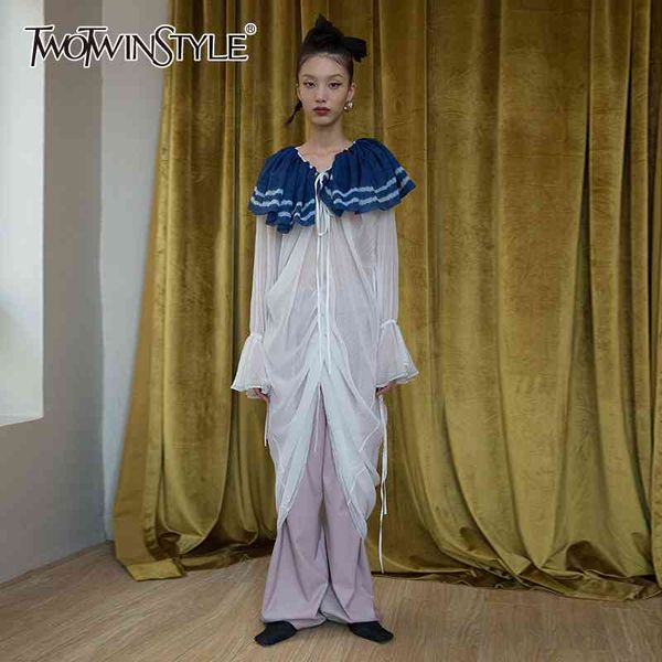 patchwork ruched shirt for women sailor collar flare sleeve lace up bowknot see through blouse female fall 210524, White
patchwork ruched shirt for women sailor collar flare sleeve lace up bowknot see through blouse female fall 210524, White