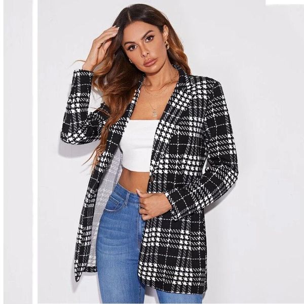 women's suits & blazers 2021 autumn lady long sleeve blazer casual single button check slim fit office elegant chic jacket street coat, White;black
women's suits & blazers 2021 autumn lady long sleeve blazer casual single button check slim fit office elegant chic jacket street coat, White;black