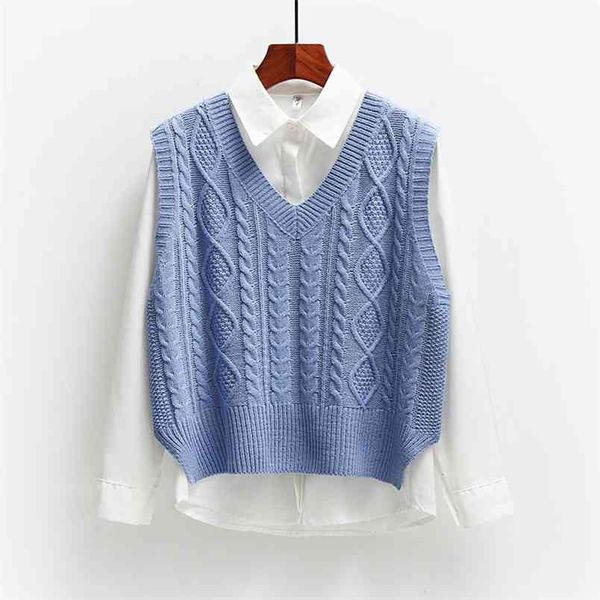 spring and autumn sleeveless knitted sweater vest coat korean women's loose college style 210427, White;black
spring and autumn sleeveless knitted sweater vest coat korean women's loose college style 210427, White;black