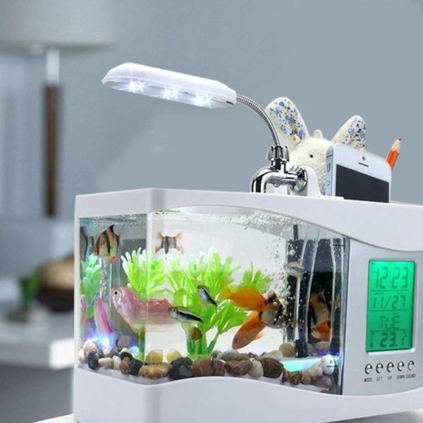 aquariums aquarium usb mini fish tank with led lamp light lcd display screen and clock home deskdecor
aquariums aquarium usb mini fish tank with led lamp light lcd display screen and clock home deskdecor