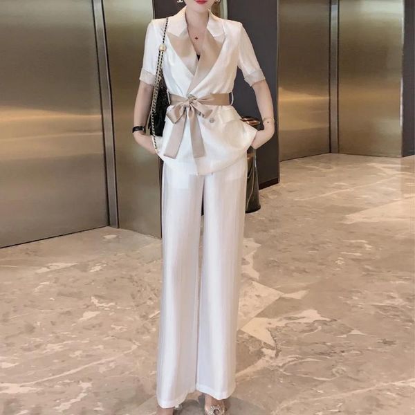 women's two piece pants summer slik suits set fashion sashes button blouse shirt + long legs pant ladies elegant pieces suit, White
women's two piece pants summer slik suits set fashion sashes button blouse shirt + long legs pant ladies elegant pieces suit, White