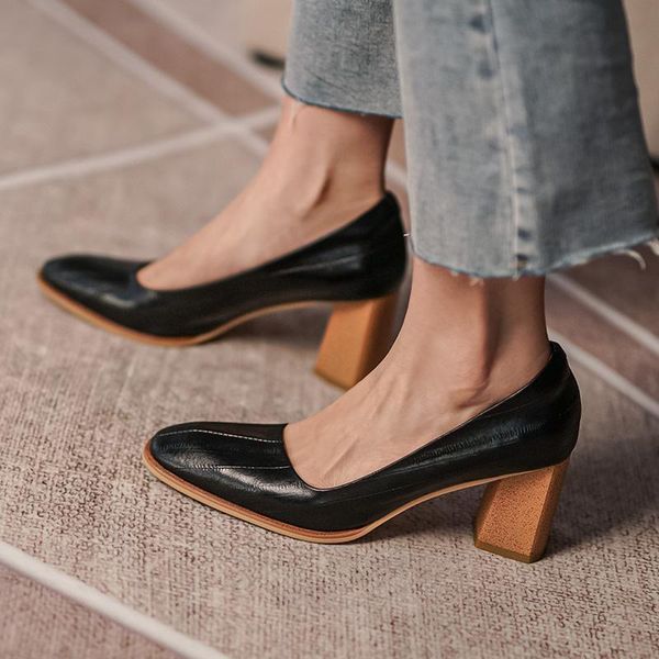 high heels women pumps natural genuine leather thick heel glove shoes real round toe office lady dress, Black
high heels women pumps natural genuine leather thick heel glove shoes real round toe office lady dress, Black