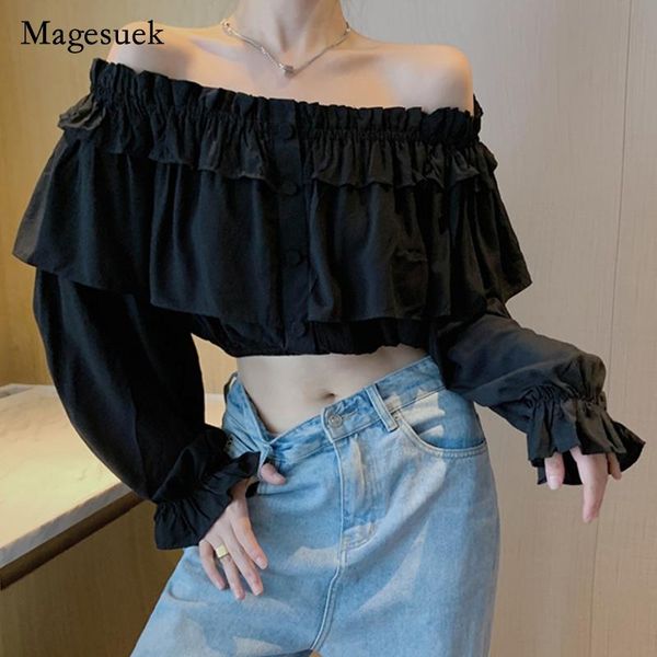 women's blouses & shirts sweet edible tree loose one word collar shirt 2021 fashion summer solid blouse for women simple cotton blusa, White
