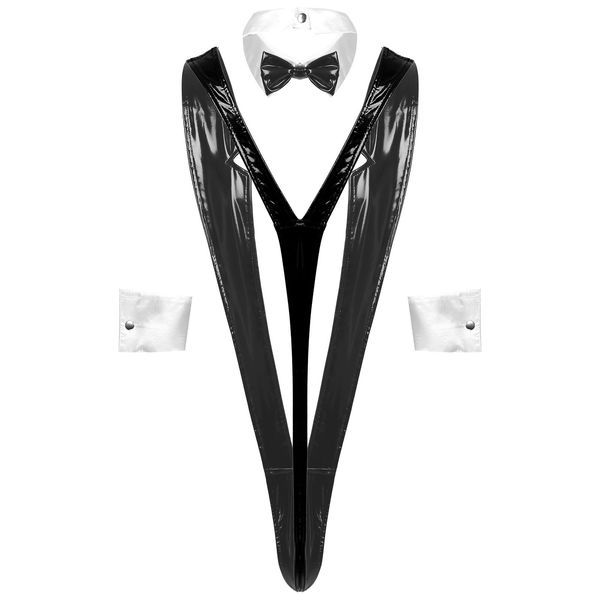 Mens Erotic Sexy Mankini Bodysuit Deep V Neck Patent Leather Bodysuit Club Lingerie Clubwear with Bow Tie Detachable Cuff, Black;white
Mens Erotic Sexy Mankini Bodysuit Deep V Neck Patent Leather Bodysuit Club Lingerie Clubwear with Bow Tie Detachable Cuff, Black;white