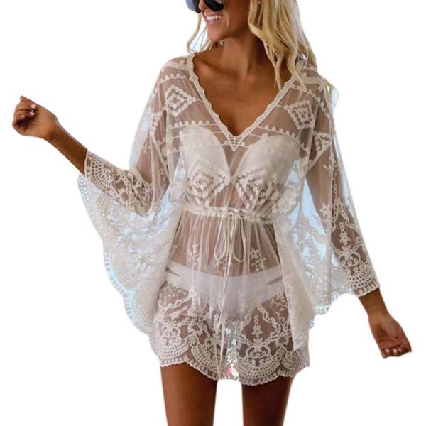 women sheer bikini cover up floral lace tassel drawstring loose beach dress e56b women's swimwear, White;black
women sheer bikini cover up floral lace tassel drawstring loose beach dress e56b women's swimwear, White;black