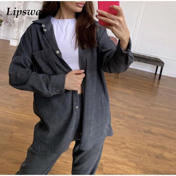 women's two piece pants fashion loose set lady solid long sleeve shirt jacket and sport women suits autumn winter casual corduroy outfi, White
women's two piece pants fashion loose set lady solid long sleeve shirt jacket and sport women suits autumn winter casual corduroy outfi, White