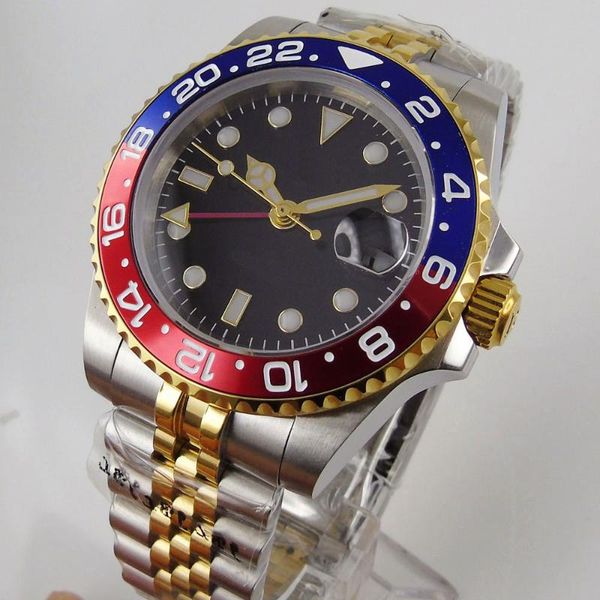 wristwatches 40mm sapphire glass black dial gmt blue red bezel date jubilee transparent case back automatic movement mens watch, Slivery;brown
wristwatches 40mm sapphire glass black dial gmt blue red bezel date jubilee transparent case back automatic movement mens watch, Slivery;brown
