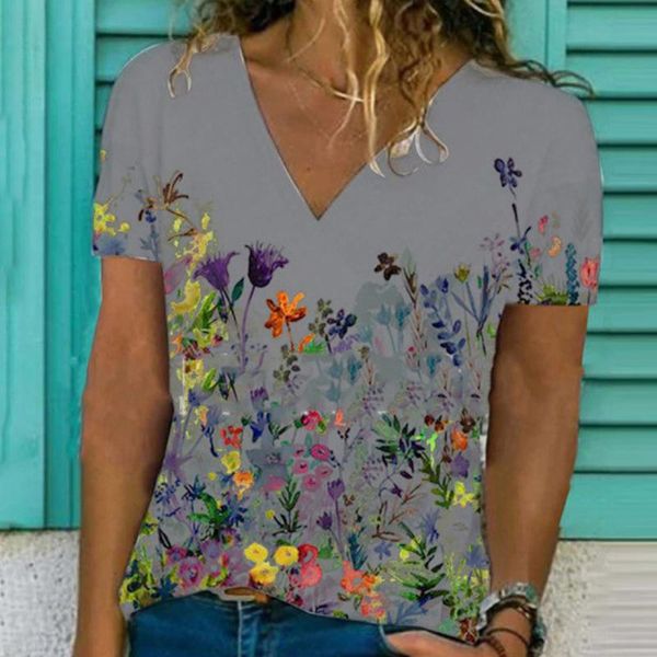 women's t-shirt summer women v-neck slim short sleeve temperament commuter floral print pullover all-match lady t shirt, White
women's t-shirt summer women v-neck slim short sleeve temperament commuter floral print pullover all-match lady t shirt, White