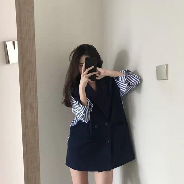 women's suits & blazers 2021 spring and autumn fashion temperament net red playful casual splicing jacket medium long korean striped bl, White;black
women's suits & blazers 2021 spring and autumn fashion temperament net red playful casual splicing jacket medium long korean striped bl, White;black