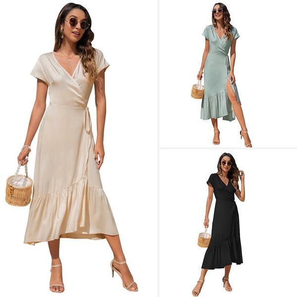 summer solid beach dress women v neck short sleeve long bohemian dress casual lace up split ruffle maxi sundress vestidos ladies 210507, Black;gray
summer solid beach dress women v neck short sleeve long bohemian dress casual lace up split ruffle maxi sundress vestidos ladies 210507, Black;gray