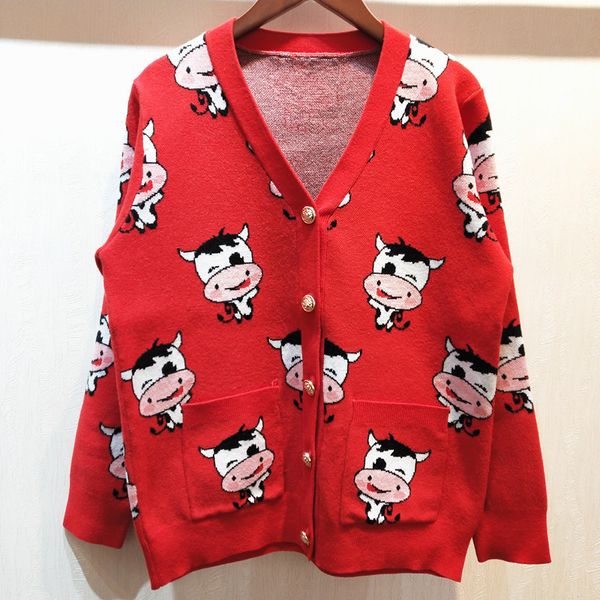 59% off factory outlet store early spring benming red cartoon cattle jacquard v-neck knitted cardigan, White;black
59% off factory outlet store early spring benming red cartoon cattle jacquard v-neck knitted cardigan, White;black