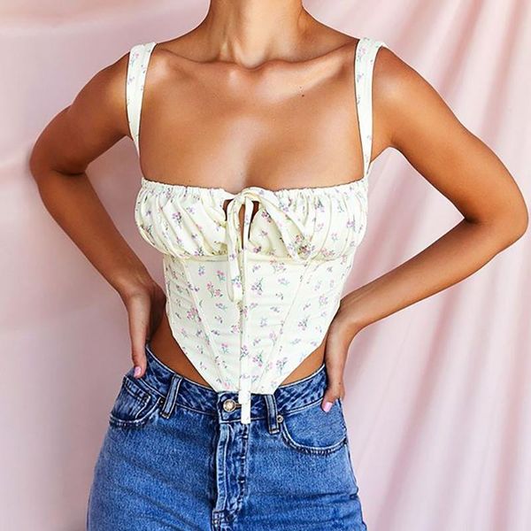 women's tanks & camis eaglewolf 2021 summer -selling floral tube lace-up slim vest women, White 
women's tanks & camis eaglewolf 2021 summer -selling floral tube lace-up slim vest women, White