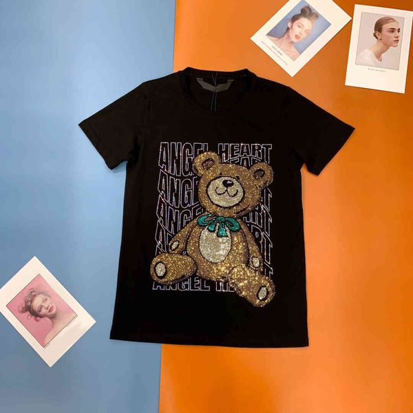 women's t-shirt spring and summer 2021 ladies around the casual neck in pretty bear sequins fashion stocking sleeves, White
women's t-shirt spring and summer 2021 ladies around the casual neck in pretty bear sequins fashion stocking sleeves, White