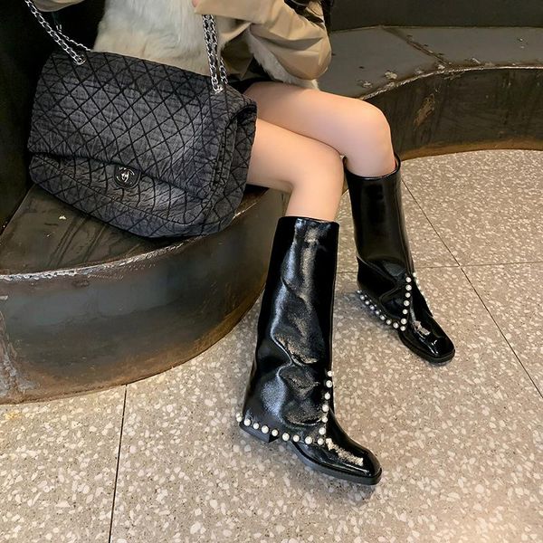 boots thin fashionable fried street trousers women niche french pearl net red denim patent leather high winter slim, Black
boots thin fashionable fried street trousers women niche french pearl net red denim patent leather high winter slim, Black