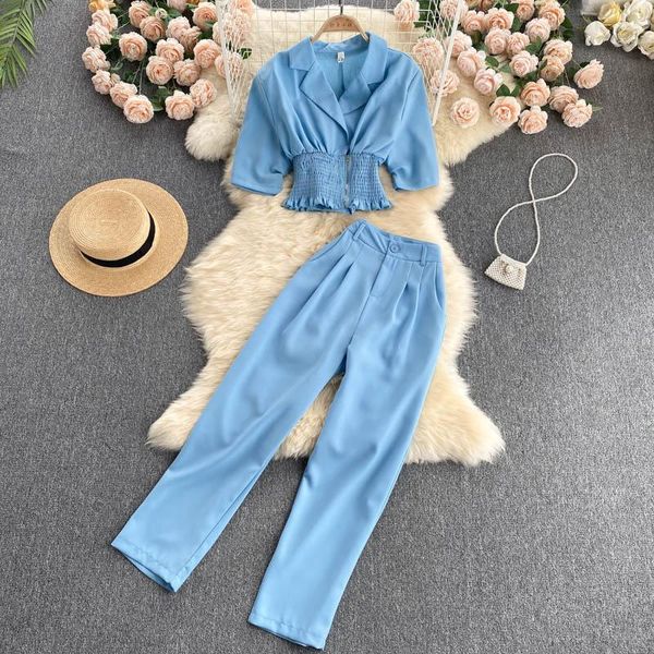 women's two piece pants singreiny women summer casual vacation set notched collar elastic ruched short high waist wide leg long suit, White
women's two piece pants singreiny women summer casual vacation set notched collar elastic ruched short high waist wide leg long suit, White
