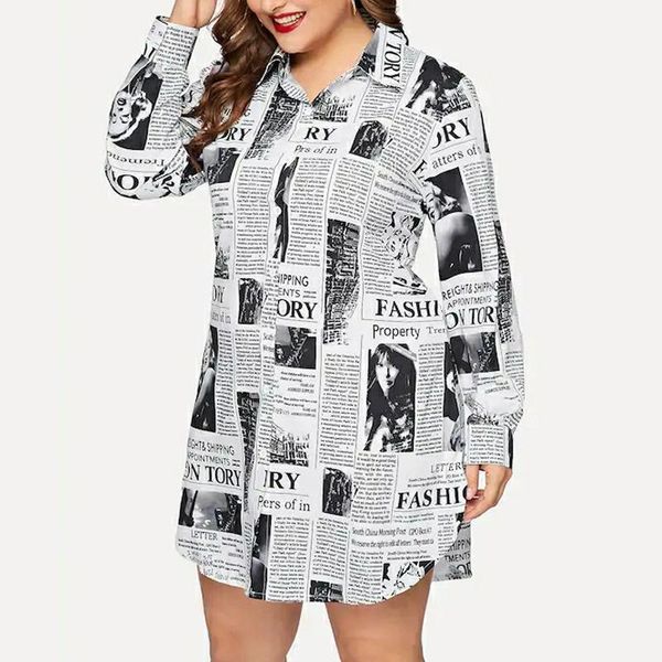 women plus size dress long sleeve spaper print button shirt ladies casual loose large vestidos mujer women's blouses & shirts, White
women plus size dress long sleeve spaper print button shirt ladies casual loose large vestidos mujer women's blouses & shirts, White