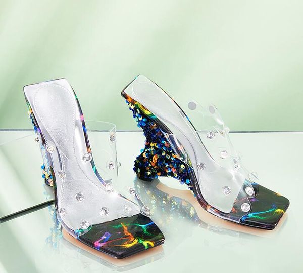 dress shoes summer rhinestone transparent sequins wedge heel slippers bling crystal studs pvc sandals sequare peep toe cutout, Black
dress shoes summer rhinestone transparent sequins wedge heel slippers bling crystal studs pvc sandals sequare peep toe cutout, Black