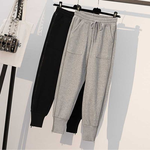 women warm high street loose sport running waist pants sweatpants jogger plus velvet hip hop harem trousers 210601, Black;white
women warm high street loose sport running waist pants sweatpants jogger plus velvet hip hop harem trousers 210601, Black;white