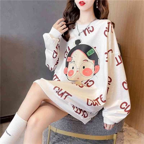 2021 korean medium and long autumn new cartoon all over print loose thin sweater women's top, Black
2021 korean medium and long autumn new cartoon all over print loose thin sweater women's top, Black