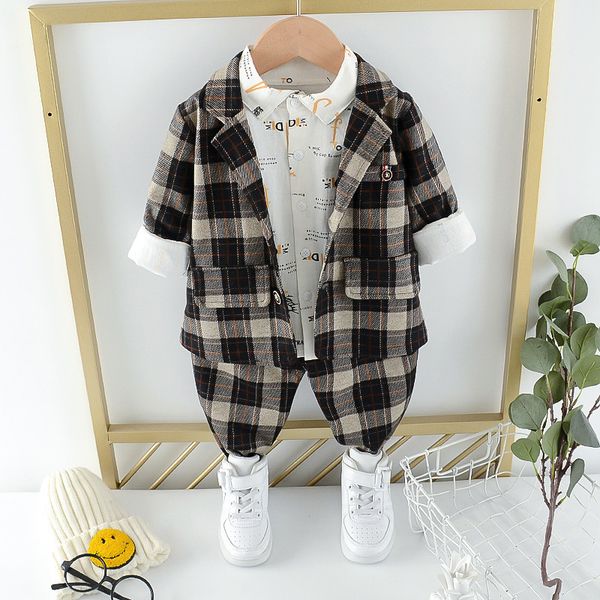 fashion suits 2021 plaid lapel single breasted long sleeve english shirt spring korean pants men's three piece, White;black