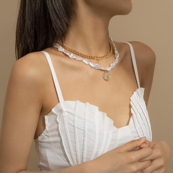 chains 2021 fashion barqoue pearls necklace for women cute coin pendant set long choker boho jewelry collier, Silver
chains 2021 fashion barqoue pearls necklace for women cute coin pendant set long choker boho jewelry collier, Silver