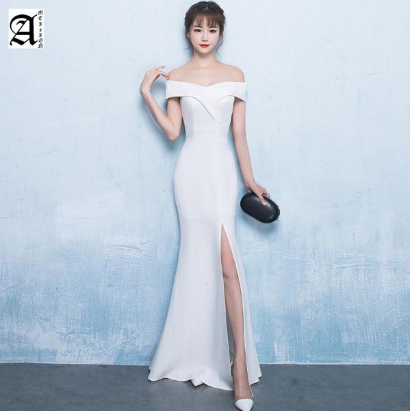 evening dresses mermaid split boat neck long dress elegant off the shoulder solid color host party dinner, Black;red
evening dresses mermaid split boat neck long dress elegant off the shoulder solid color host party dinner, Black;red