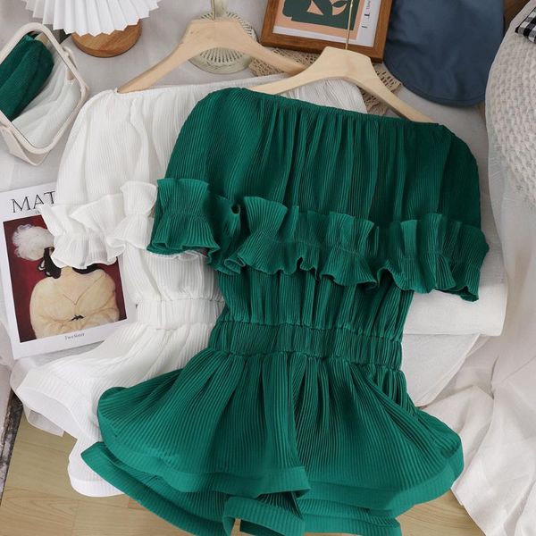 women's blouses & shirts summer women shirt short puff sleeve slim slash neck folds ruffles bow hem feminine sweet overshirt, White
women's blouses & shirts summer women shirt short puff sleeve slim slash neck folds ruffles bow hem feminine sweet overshirt, White