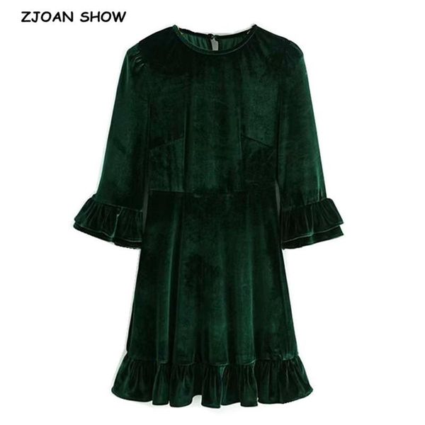 elegant fashion ruffled velvet mini dress women vintage three quarter sleeve ruffles back zipper female dresses velour casual, Black;gray
elegant fashion ruffled velvet mini dress women vintage three quarter sleeve ruffles back zipper female dresses velour casual, Black;gray