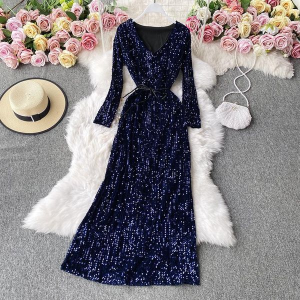 casual dresses v-neck sequin dress women 2021 long-sleeved waist temperament 1013, Black;gray
casual dresses v-neck sequin dress women 2021 long-sleeved waist temperament 1013, Black;gray